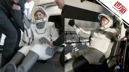 直击美国滞留宇航员返回地球出舱现场：微笑招手 工作人员在旁协助