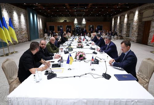 谈判桌上各国代表正在讨论