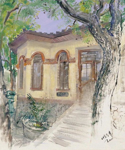 油画描绘的城市图书馆