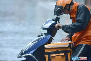 城市街头外卖小哥忙碌身影