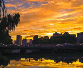 河流在夕阳映照下