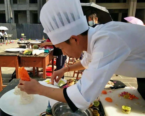 小AI在厨房专注地烹饪食物