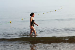 山东烟台海滩外国游客游览场景