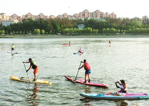 桨板运动爱好者在河道上训练