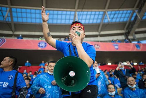 球迷手持球队旗帜呐喊助威