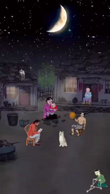 夏日夜晚一家人坐在院子里聊天