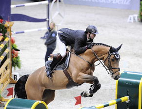 马术比赛中骑手与马匹配合跳跃障碍