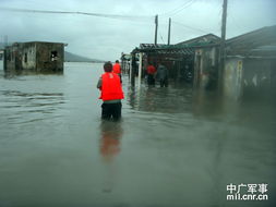官兵在台风中救援群众