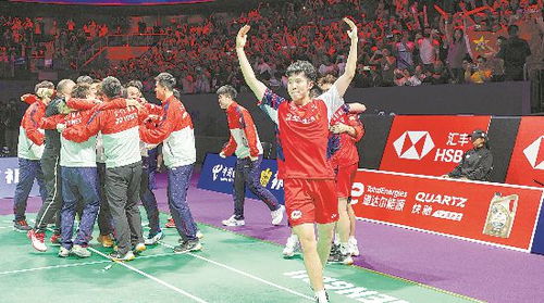 中国羽毛球队庆祝夺冠