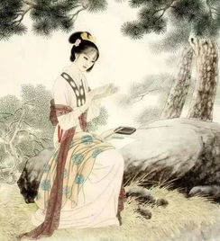 水墨风格的古代女子侧影