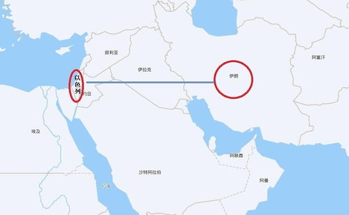 中东地图显示以色列与伊朗地理位置关系