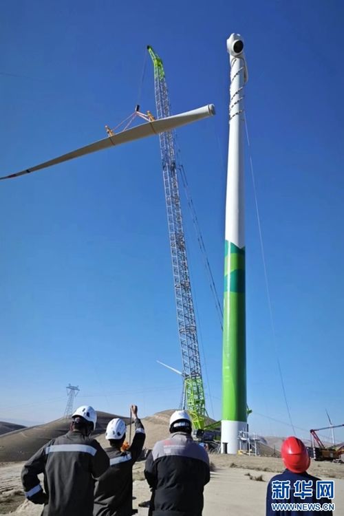 甘肃风电场巨型风机叶片安装中