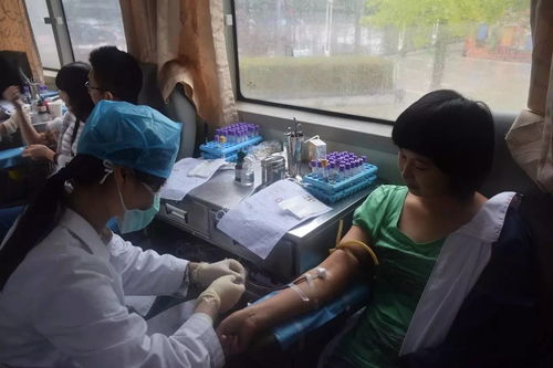 献血车内医护人员正在为学生采血