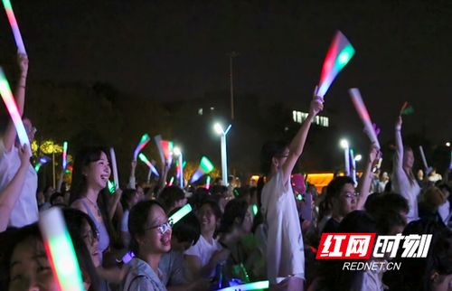 现场观众挥舞荧光棒组成一片光海