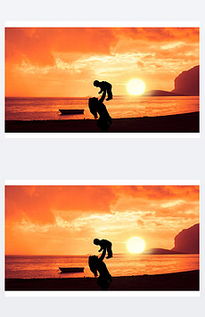 母子牵手夕阳图