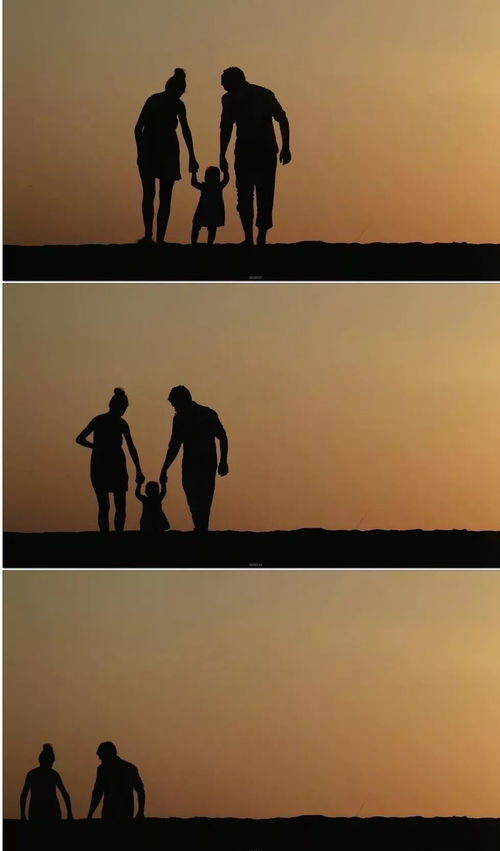 母子牵手走夕阳