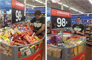 超市里摆满商品的货架和价签特写