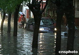 暴雨中的北京街道