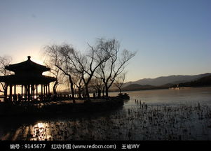 淮水竹亭夕阳下的竹亭