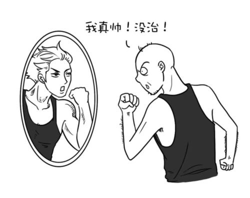 一个人站在镜子前看着不同角度的自己