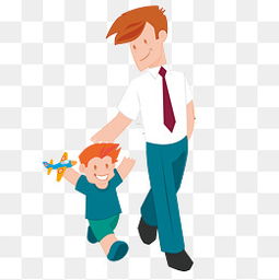 父子在公园散步交谈温馨画面