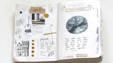 一本打开的素描本上有各种人物速写