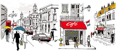 上海街头咖啡店街景