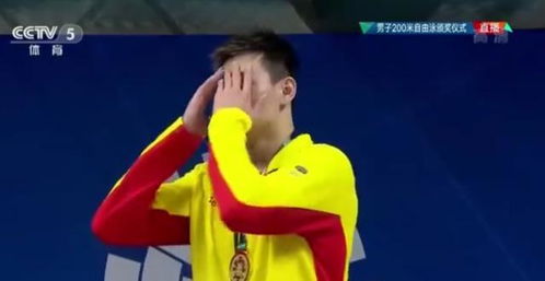孙杨在领奖台上高举国旗