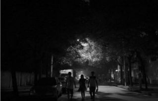 两个人在夜晚路灯下低声交谈