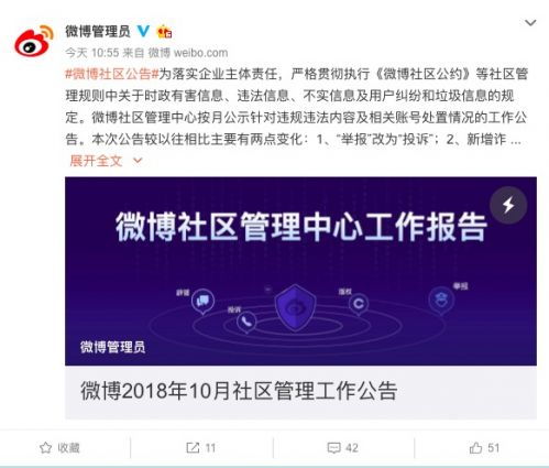 微博社区管理公告截图示意图