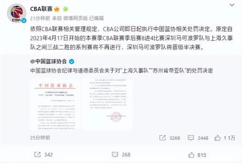 CBA官方发布处罚决定公告