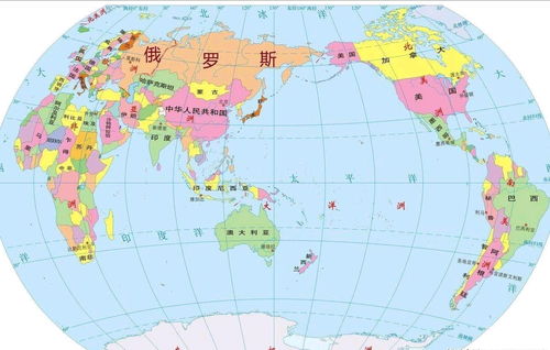 世界地图与三大国地理位置标注图