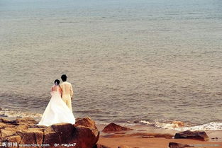 情侣在海边相拥的背影