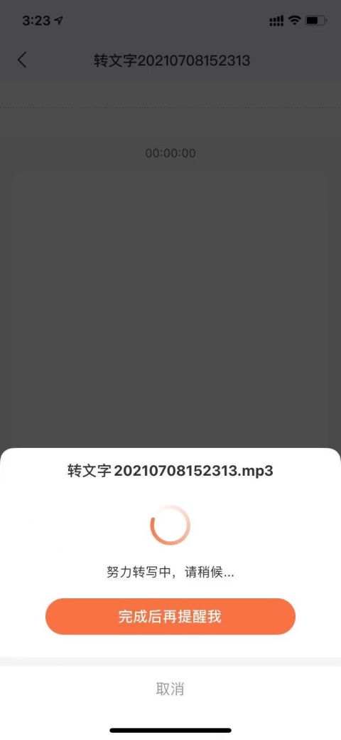 音频转写完成后的文字展示界面