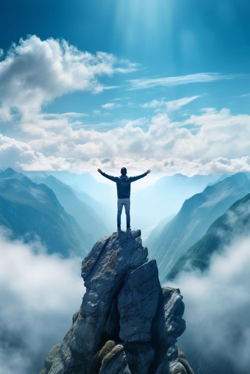 人在悬崖边缘张开双臂的瞬间