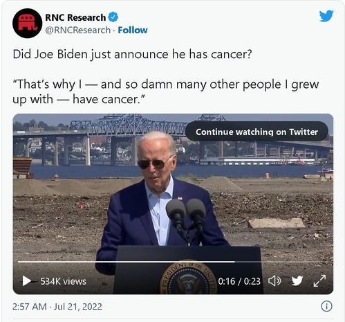 拜登在白宫回应癌症诊断