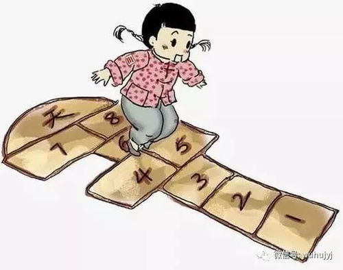 小学生在彩色跳房子格子中玩耍