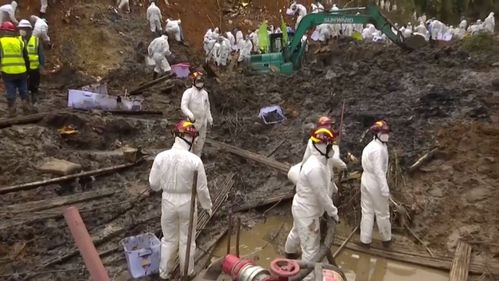 救援人员在泥泞中搜寻生命迹象