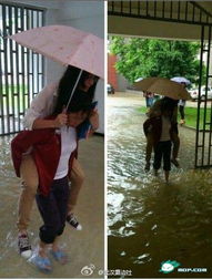 武汉大学学生冒雨上课场景