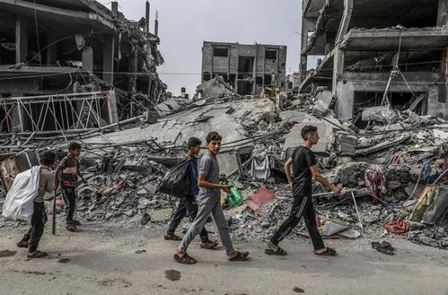 加沙地带因战争而损毁的街道