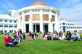 哈萨克斯坦大学校园内亚洲留学生合影