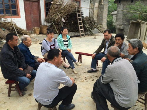 村民围坐在桌前讨论问题的场景