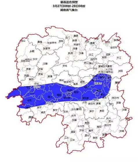 湖南省气象台发布的强降雨预警地图