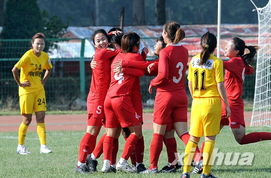 武汉女足队员庆祝进球