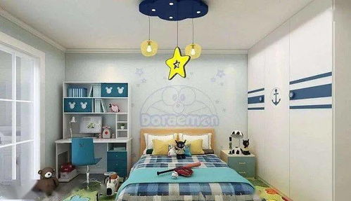 浅蓝色与米黄色儿童房搭配示例