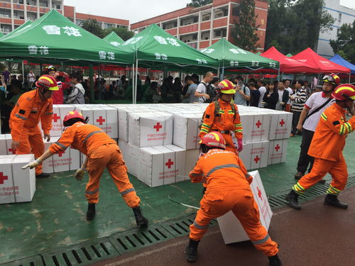 救援人员在泥泞中搬运物资