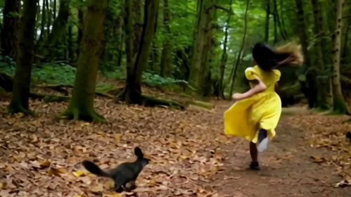 一位小女孩在果园中奔跑的身影