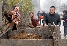 村干部与村民一起清理垃圾现场