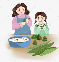 家庭成员一起包粽子温馨场景