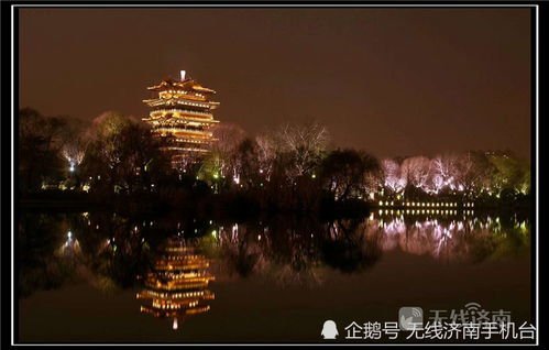 大明湖夜景灯光秀与夏雨荷雕像
